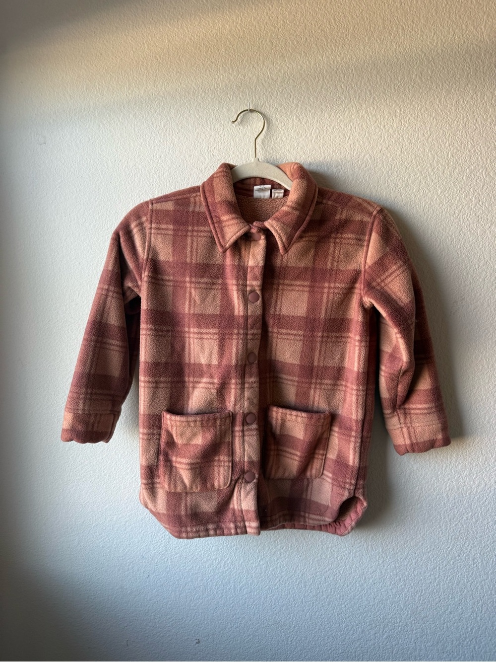 Kids Plaid Fleece Jacket in Rose Pink